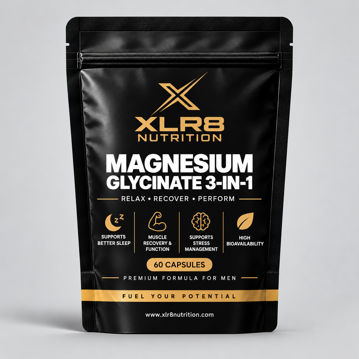  XLR8 Nutrition™ Magnesium Glycinate 3-in-1 Capsules. 