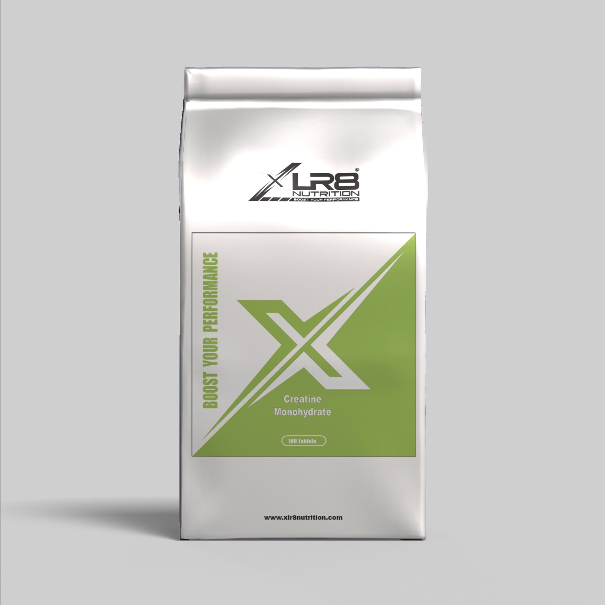 XLR8 Nutrition Creatine Monohydrate capsules to support strength, endurance, muscle growth, and recovery on gray background